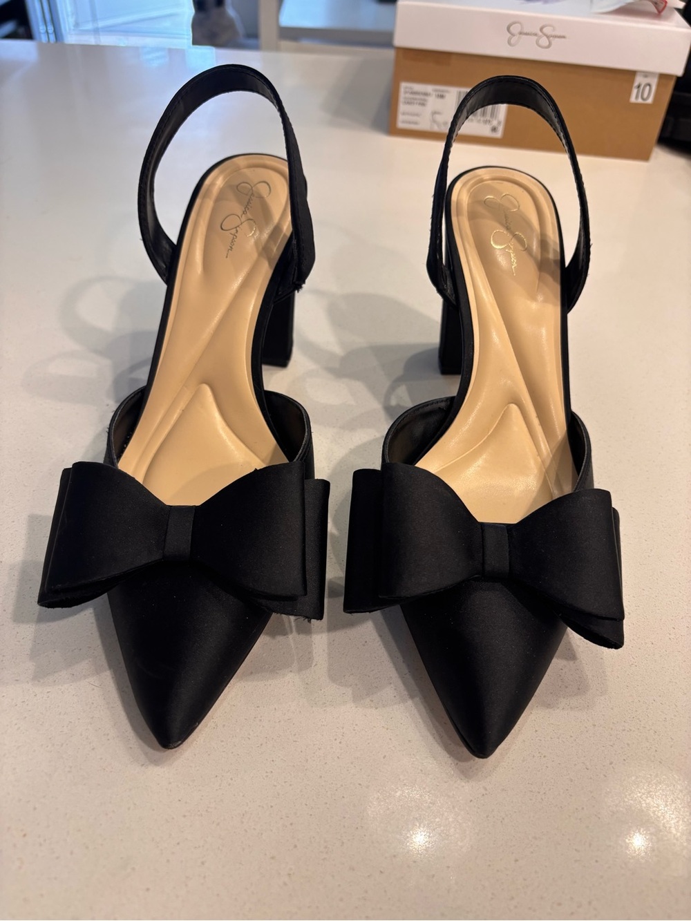 Jessica Simpson Black Pointed-Toe Slingback Heels with Bow